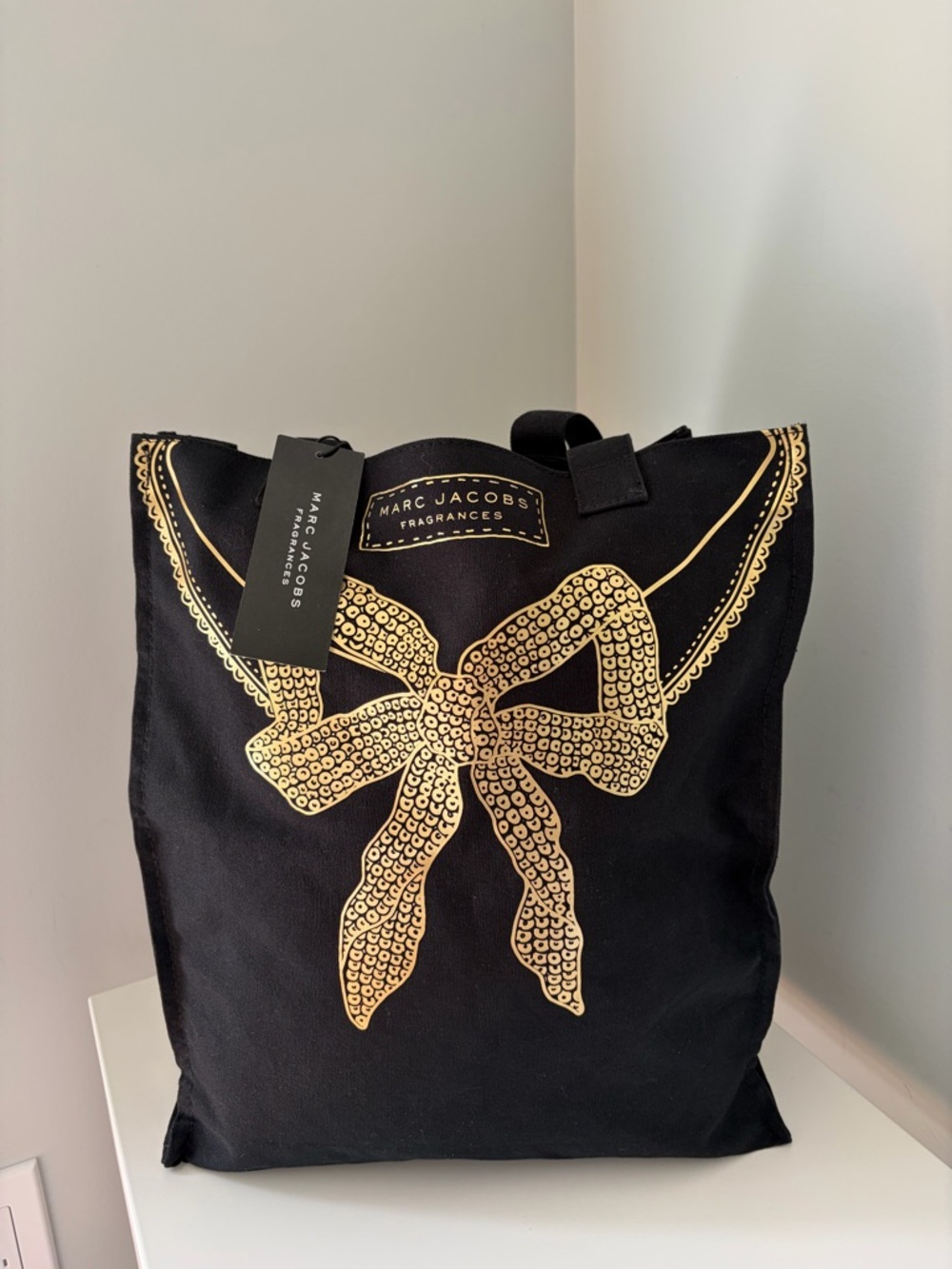 Marc Jacobs Black Canvas Tote with Gold Bow